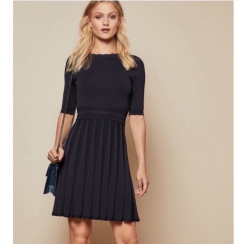 Ted Baker Dorlean Scallop Trim Knit Skater Dress Size 0 NWOT